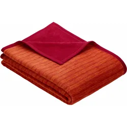 Wohndecke IBENA "Fano", rot (rot, orange), B:150cm L:200cm, Baumwolle, Kunstfaser, Wohndecken, mit Streifen versehen, Kuscheldecke