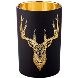 Edzard Windlicht Lio, Höhe 18 cm, Ø 11,5 cm), Hirsch-Motiv, außen matt-schwarz/innen gold