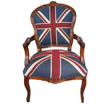 Casa Padrino Barock Salon Stuhl Union Jack Mahagoni braun