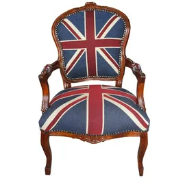 Casa Padrino Barock Salon Stuhl Union Jack Mahagoni braun
