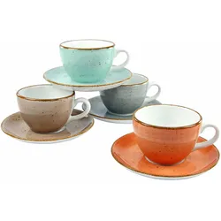 Tasse CREATABLE "Tassen Set VINTAGE NATURE", bunt (terra, steingrau, blau, schlamm), 8 tlg., Porzellan, Trinkgefäße, 4 Kaffeetassen, 4 Untertassen