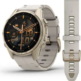 Garmin fenix 8 AMOLED 43 mm sapphire, nebelgrau / softgold mit QuickFit-Leder-Armband 20 mm