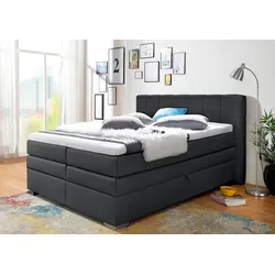 Boxspringbett »Airdrie«, inkl. Bettkasten und Topper, schwarz, , 68086011-0 Luxus-Kunstleder   Kunstleder-Massivholz-Kunststoff