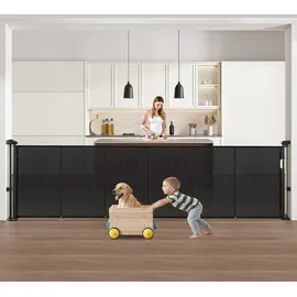 Vevor einziehbares Babygitter (87 cm hoch ausziehbar bis 280 cm breit) ausziehbares Gitter für Kinder Haustiere, Netzmaterial, Treppenschutzgitter