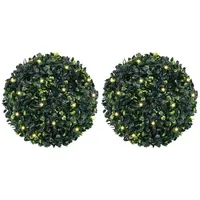 vidaXL Künstliche Buchsbaumkugeln mit LED-Leuchten 2 Stk. Grün 45 cm