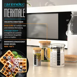 Arendo Messkrug Set 50, 125, 250 ml, Glas, luftdicht, mit Deckel