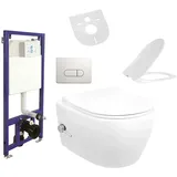Aloni Hänge WC Spülrandlos Integrierte Kalt/-Warmwasserarmatur Deckel Vorwandelement