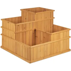 Relaxdays Hochbeet, gestuft, 4 Pflanzkästen, Garten, Balkon, Terrasse; Pflanzbeet aus Holz, HxBxT: 61x81x81 cm, natur