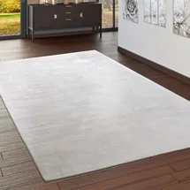 Paco Home Teppich Handgefertigt Hochwertig 100% Viskose Vintage Aufällig Meliert In Creme, Grösse:120x170 cm