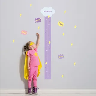 Klebekerlchen® | Personalisierte Messlatte als Wandtattoo fürs Kinderzimmer | Zum Messen der Körpergröße bis zu 160 cm | Inklusive individueller Personalisierung - Superkids lila
