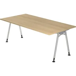 bümö manuell höhenverstellbarer Schreibtisch 200x100 cm in Eiche - PC Tisch höhenverstellbar & groß, höhenverstellbarer Tisch Büro, großer
