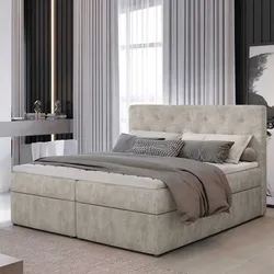 Stauraumbett Doppelbett mit Bezug in Cremeweiß