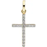 Kreuzanhänger JOBO "Anhänger Kreuz", gelb (gelbgold 375), Schmuckanhänger, Damen, Gelbgold 375, 375 Gold mit Zirkonia