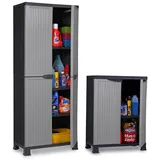 Set: Großer + mittlerer Kunststoffschrank der Noble-Serie mit verstellbaren Einlegeböden und je 20kg Tragkraft Schwarz