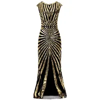 20er Jahre Charleston Flapper Pailletten Maxi-Kleid Schwarz/Gold Kleopatra Damen-Kostüm, Größe:M
