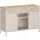 Songmics Aufbewahrungsschrank, Metallschrank, Schrank mit Doppeltür, Sideboard, Magnetverschluss, verstellbare Einlegeböden, Stahlgestell, sandbeige-natureichenfarben LSC204LF01