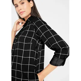 bonprix Karierte Longbluse mit Taschen Schwarz 48