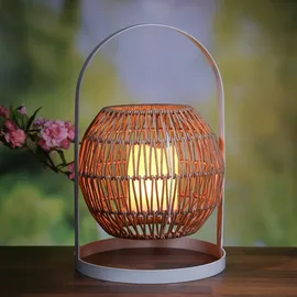 MARELIDA LED Solar Laterne mit Kerze Boho Rattan Korboptik Terassenleuchte 37cm