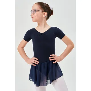 tanzmuster Chiffonkleid Ballettkleid Betty mit Glitzersteinen Mädchen Ballettbody mit Chiffon Röckchen blau 140/146