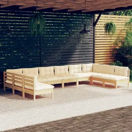 vidaXL 10-tlg. Garten-Lounge-Set Loungeset creme Kiefer