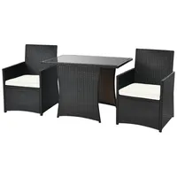 COSTWAY Balkonset, 3 teilig, Rattan, 2 Personen, mit Sitzkissen, platzsparend braun