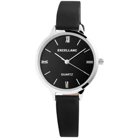 Excellanc Damenuhr Analog Armbanduhr Kunstleder schwarz Quartzwerk