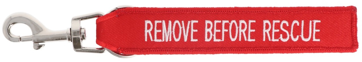 Anhänger mit Schriftzug Remove before Rescue für Feuerwehr, Rettungsdienst, 14,6 x 2,8 cm