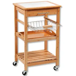 Küchenwagen KESPER "Rollwagen, Fliesen, Bambus, FSC", braun, B:48cm H:81cm T:38cm, Bambus, Rollwagen