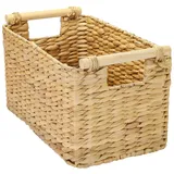 HMF Aufbewahrungskorb Badezimmer, Korb geflochten aus Wasserhyazinthe mit Holzgriffen, 37 x 22 x 20 cm