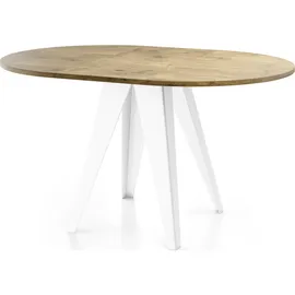WFL GROUP Esstisch Glory Weiß im Industriestil - Modern, Rund - Ausziehbar von 100 cm bis 140 cm, Pulverbeschichtete Metallbeine - Lancelot Eiche Holzwerkstoff, 6-Sitzer, Rund,Rund, 100x76x100 Esszimmer, Tische, Esstische