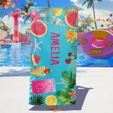 Dihope Strandtuch Personalisiert mit Namen Sandfreies Microfaser Handtücher Badetuch Groß Schnelltrocknend Stranddecke für Kinder, Teenager, Erwachsene,Obst