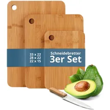 Relaxdays Schneidebrett 3er Set Bambus 22-33 cm Braun