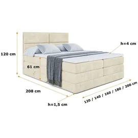 altdecor Boxspringbett mit Matratze, Topper, Polsterbett mit, Bettkasten AURA KING | Beige Monolith | 140x200