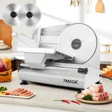 7MAGIC Allesschneider Elektrisch mit 2 Klingen, 15mm Einstellbare Schnittstärke Heimgebrauch Aufschnittmaschine für Fleisch Käse Gemüse, 200W, ... - Silber