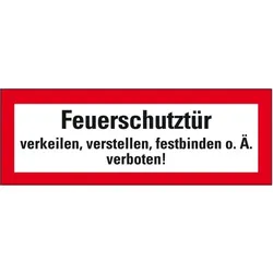 Aufkleber I Feuerwehrschild Feuerschutztür verkeilen, verstellen ... verboten, Folie, 210x74mm, DIN 4066