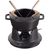 Staub Fondue Set mit 4 Gabeln, Gusseisen, 16 cm, 1,1 l, Geeignet für Käse- Schoko- und Fleisch-Fondue,Schwarz