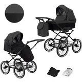 KUNERT Kinderwagen ROMANTIC retro Sportwagen Babywagen Autositz Babyschale Komplettset Kinder Wagen Set 2 in 1 und 3 in 1 (schwarz eco- schwarz rahmen, 2in1)