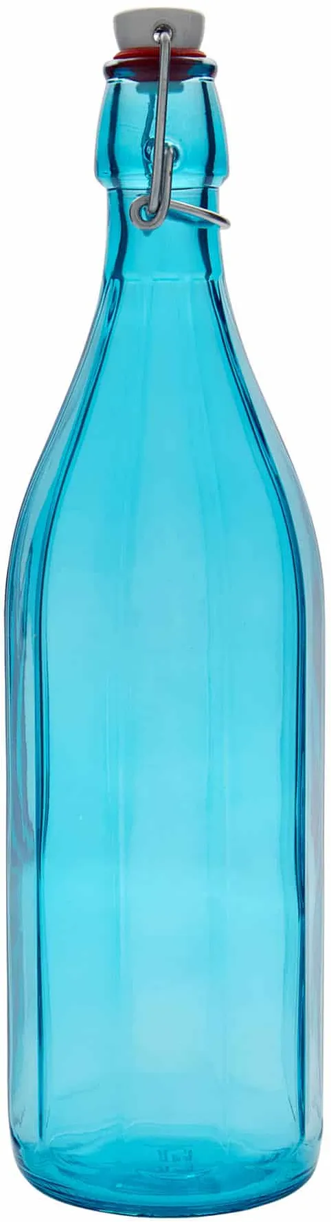 1.000 ml Bottiglia sfaccettata 'Oxford', vetro, azzurro, imboccatura: tappo mecc...