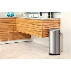 Proregal Retro Treteimer mit markanten Griffen und Kugelkappe | 30 Liter, HxØ 68,5x29,2cm | Kunststoff-Inneneimer | Silber