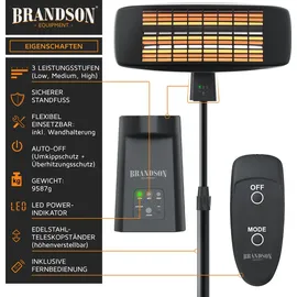 Brandson Wickeltischheizstrahler 1,8 kW schwarz