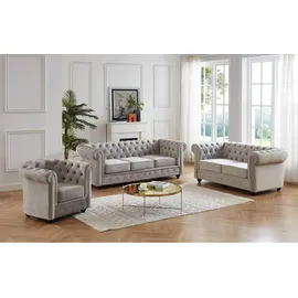 vente-unique Sessel Chesterfield Samt 3-Sitzer + 2-Sitzer 75 x 71 x 70 cm Silber
