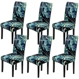 6-teiliges Stuhlhussen-set, Dehnbar, Abnehmbar, Waschbar, Moderne Stuhlhussen Mit Hoher Rückenlehne Für Esszimmer, Hotel, Hochzeitsdekoration (blaue Blätter, 6 Stück)