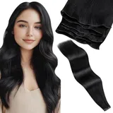 LaaVoo Echthaar Tressen Extensions 60g 50cm Remy Genius Weft Tressen Echthaar Schwarz Haarverlängerung Weaving Doppelt Tressen Soft Straight Hair Weft zum Einnähen #1 Schwarz