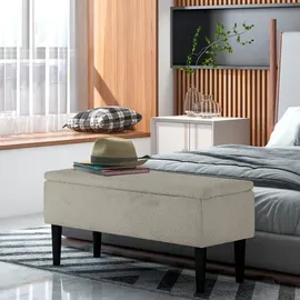 Homcom Sitzbank mit Stauraum, Bettbank, Polsterbank mit Klappdeckel, Samtoptik, Truhenbank, für Wohnzimmer Schlafzimmer, Cremeweiß, 95 x 38 x 45 cm