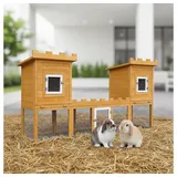 Melko Kleintierkäfig Stall Kleintierstall Hasenstall Freigehege aus Holz XXL Haus, bodenfrei braun