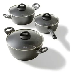 STONELINE® CERAMIC Kochgeschirr-Set, 6-tlg. mit Glasdeckeln, Antihaftbeschichtung, Induktion geeignet