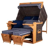 deVries PURE® Strandkorb Friesland Sylt XL - PE stone grey - Dessin 236, BxTxH: 135x90x165 cm, Volllieger, Nordsee-Strandkorb, Teakholz - PE-Markengeflecht - bequeme Polster - Schutzhülle grau