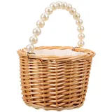 Cabilock Geflochtener Blumenkorb Obstkorb Mini Weidenkorb mit Perlen Henkel Hochzeit Streukorb Picknickkorb Henkelkorb Bügelkorb Kleiner Rattan Korb Blumenkinder Körbchen Landhaus Deko