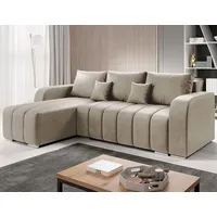 Easy4You Ecksofa Velvet L-Form – 245x86x147 cm - Schlafsofa mit Bettkasten und Schlaffunktion - Eckcouch mit Stauraum – Links – Stoff Monolit... - Beige