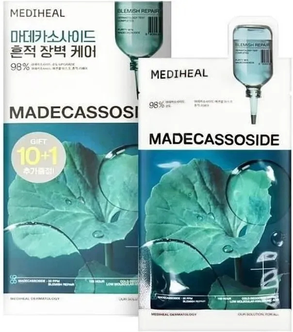 Mediheal Cicapsyl Centella Asiatica Serum-Tuchmaske zur Aufhellung und Reparatur von Pigmentflecken 10+1 Stück
